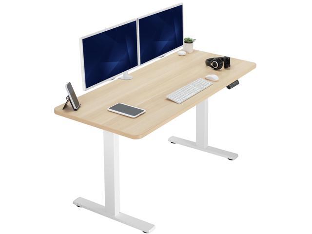 VIVO Electric 60 x 24 Stand Up Desk Light Wood Table Top, White Frame
