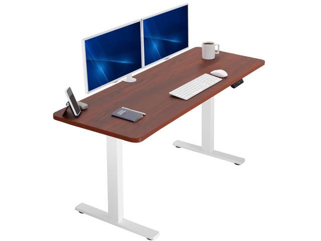 VIVO Electric 60 x 24 Stand Up Desk Dark Walnut Table Top, White Frame