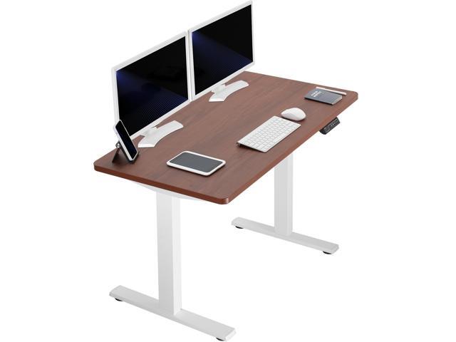 VIVO Electric 43 x 24 Stand Up Desk Dark Walnut Table Top, White Frame