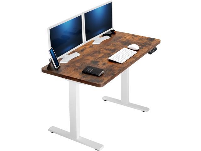 VIVO Electric 43 x 24 Stand Up Desk, Rustic Vintage Brown Tabletop White Frame