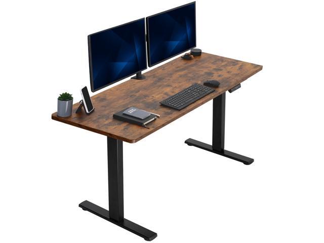 VIVO Electric 60 x 24 Stand Up Desk, Rustic Vintage Brown Tabletop Black Frame