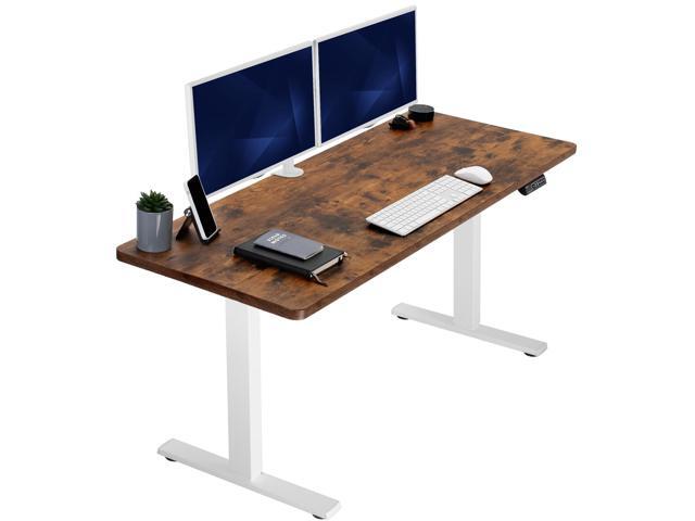 VIVO Electric 60 x 24 Stand Up Desk, Rustic Vintage Brown Tabletop White Frame