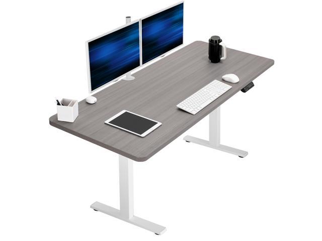 VIVO Electric 60 x 24 Stand Up Desk Dark Gray Table Top, White Frame