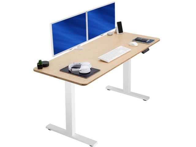VIVO Electric 60 x 24 Stand Up Desk Bamboo Table Top, White Frame