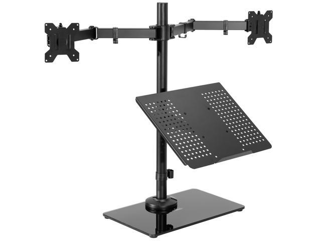 VIVO Laptop and Dual Monitor Desk Stand w/ Glass Base, Fits 32' Computer Screen