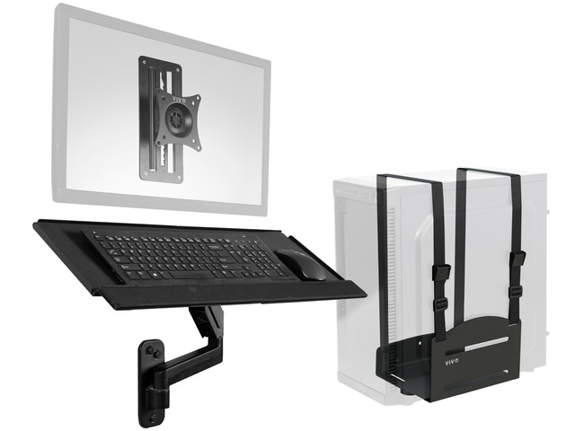 VIVO Sit-Stand Single Monitor Mount, Keyboard Tray, and PC Wall Mount Kit