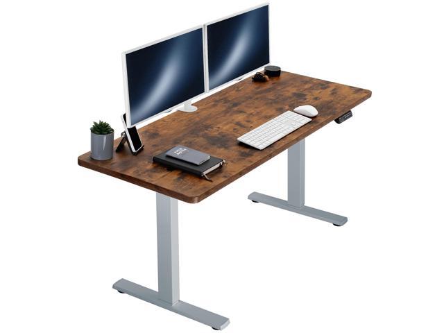 VIVO Electric 60 x 24 Stand Up Desk, Rustic Vintage Brown Table Top, Gray Frame