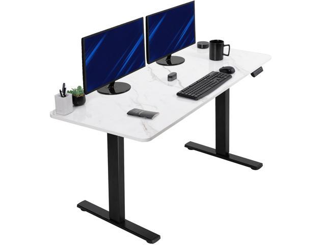 VIVO Electric 60 x 24 Stand Up Desk, White Marble Dry Erase Top, Black Frame