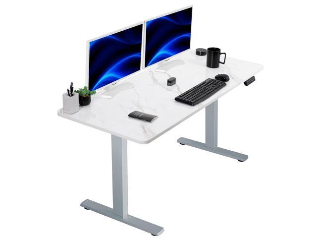 VIVO Electric 60 x 24 Stand Up Desk, White Marble Dry Erase Top, Gray Frame