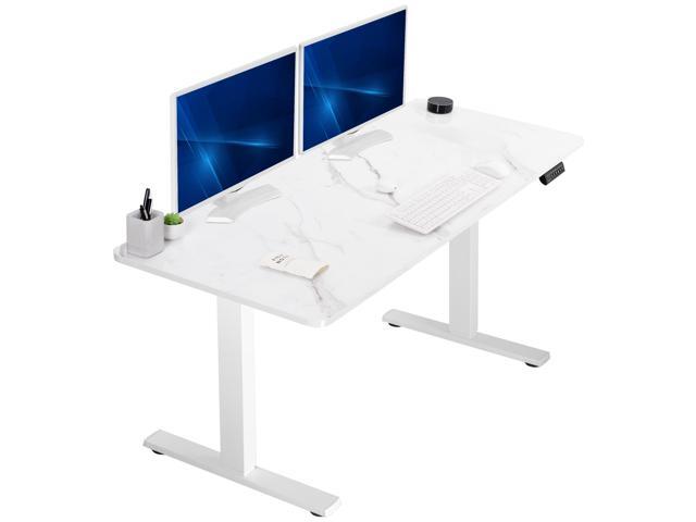 VIVO Electric 60 x 24 Stand Up Desk, White Marble Dry Erase Top, White Frame