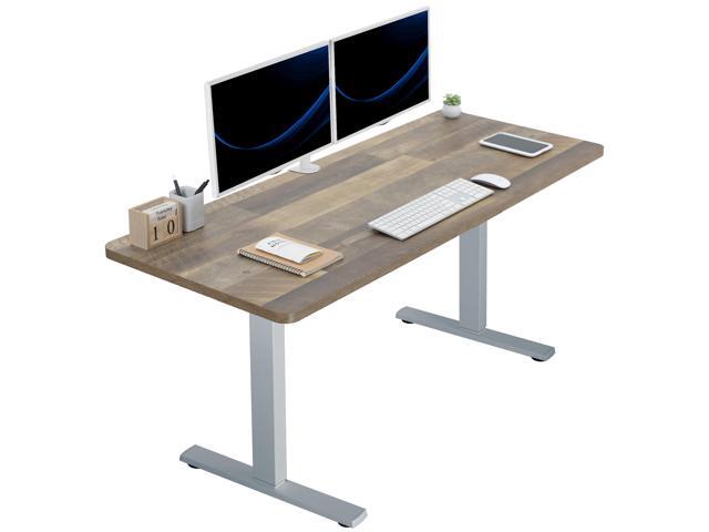 VIVO Electric 60 x 24 Stand Up Desk Reclaimed Wood Table Top, Gray Frame