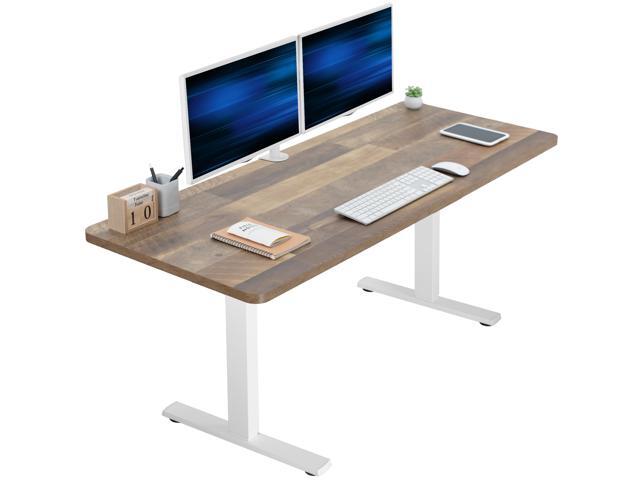 VIVO Electric 60 x 24 Stand Up Desk Reclaimed Wood Table Top, White Frame