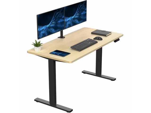 VIVO Electric 55 x 28 Stand Up Desk, Light Wood Table Top, Black Frame