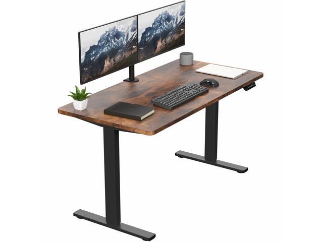 VIVO Electric 55 x 28 Stand Up Desk, Vintage Brown Table Top, Black Frame