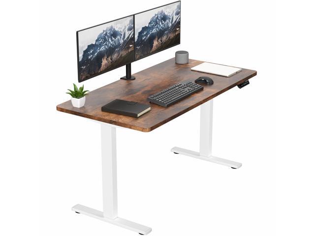 VIVO Electric 55 x 28 Stand Up Desk, Vintage Brown Table Top, White Frame