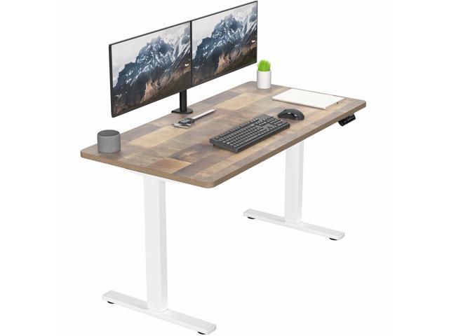 VIVO Electric 55 x 28 Stand Up Desk, Reclaimed Wood Table Top, White Frame
