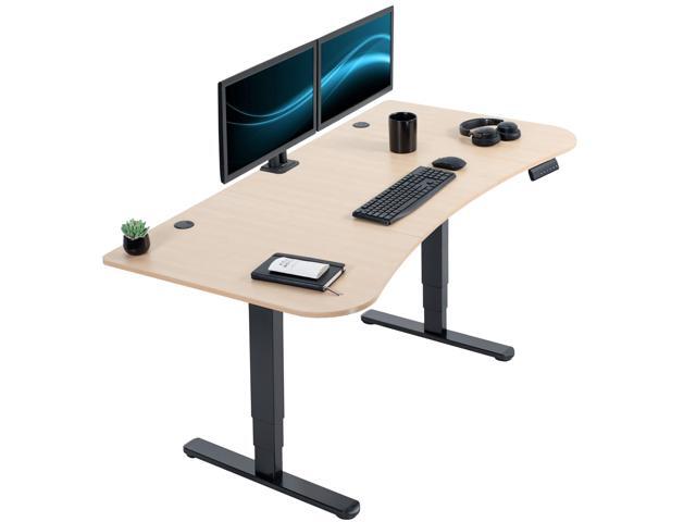 VIVO Electric 63' x 32' Stand Up Desk, Light Wood Table Top, Black Frame