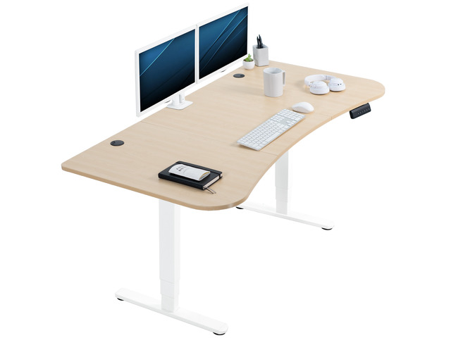 VIVO Electric 63' x 32' Stand Up Desk, Light Wood Table Top, White Frame