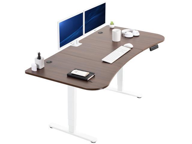 VIVO Electric 63' x 32' Stand Up Desk, Dark Walnut Table Top, White Frame
