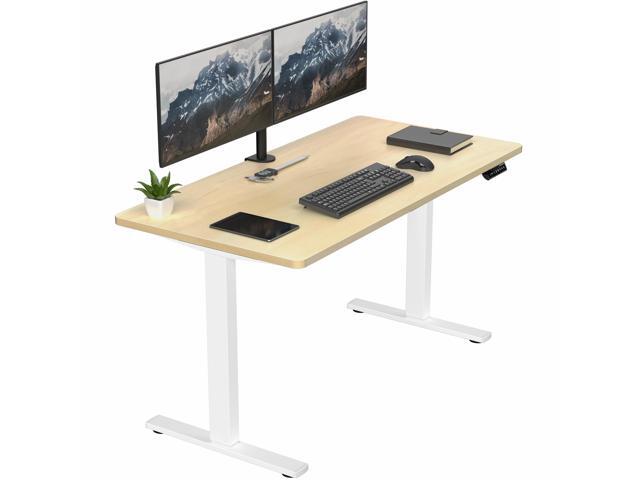 VIVO Electric 55 x 28 Stand Up Desk, Light Wood Table Top, White Frame