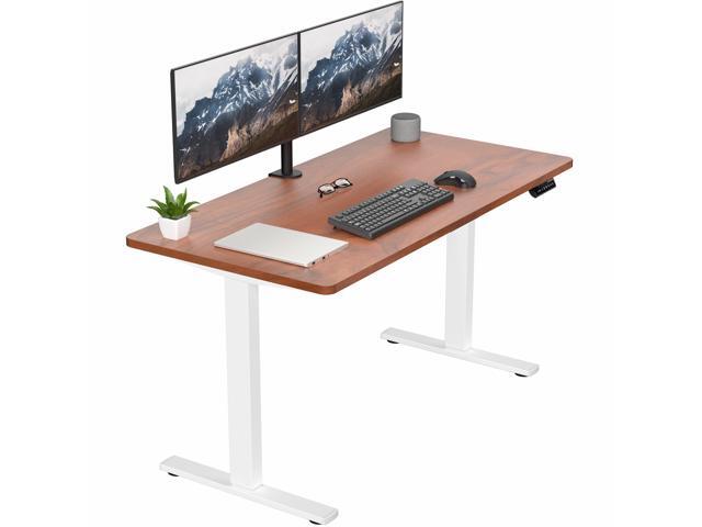 VIVO Electric 55 x 28 Stand Up Desk, Dark Walnut Table Top, White Frame