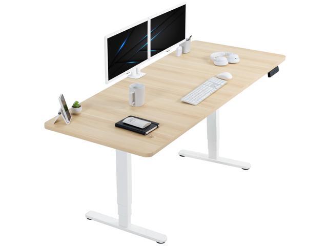 VIVO Electric 71 x 30 Stand Up Desk, Light Wood Table Top, White Frame