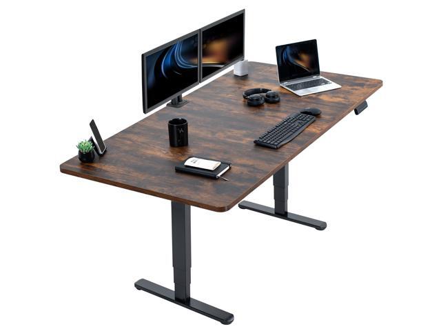 VIVO Electric 71x36 Stand Up Desk, Rustic Vintage Brown Table Top, Black Frame