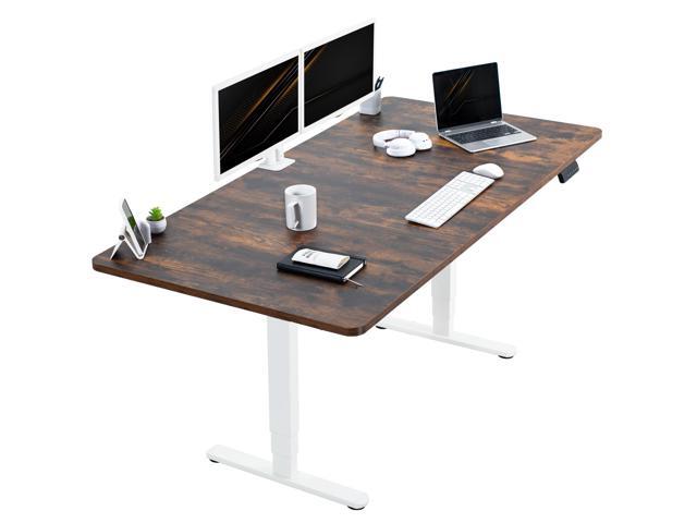 VIVO Electric 71x36 Stand Up Desk, Rustic Vintage Brown Table Top, White Frame