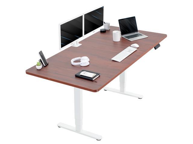 VIVO Electric 71 x 36 Stand Up Desk, Dark Walnut Table Top, White Frame