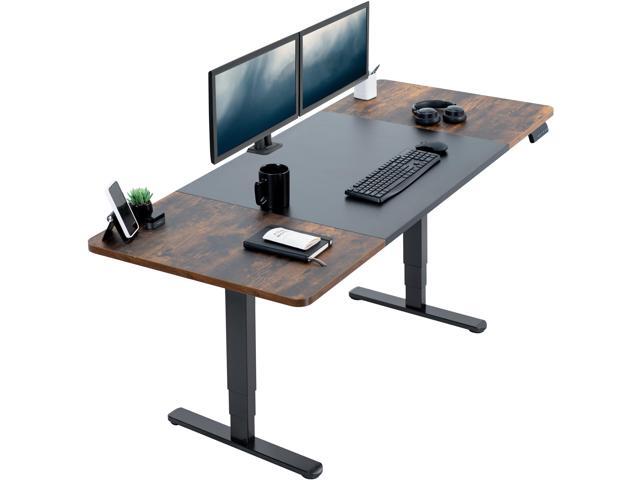 VIVO Electric 71 x 30 Desk, Black & Vintage Brown Table Top, Black Frame