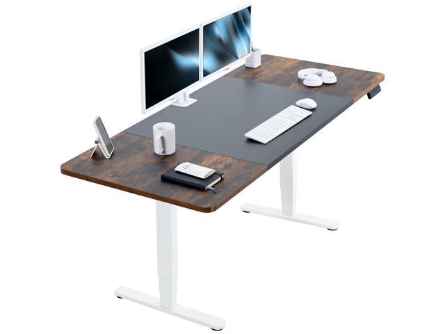 VIVO Electric 71 x 30 Stand Up Desk, Black & Rustic Vintage Brown Table Top, White Frame