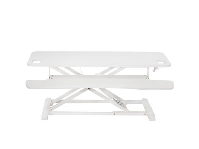 VIVO White Height Adjustable 38' Standing Desk Monitor Riser, Sit Stand Tabletop