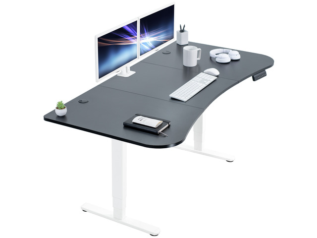 VIVO Electric 63' x 32' Stand Up Desk, Black Carbon Fiber Top, White Frame