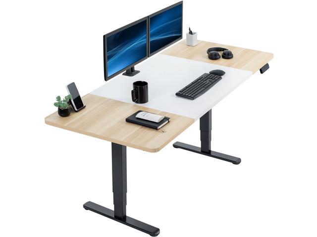 VIVO Electric 71 x 30 Stand Up Desk, White & Light Wood Table Top, Black Frame