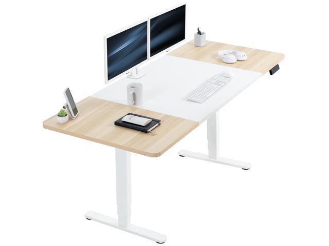 VIVO Electric 71 x 30 Stand Up Desk, White & Light Wood Table Top, White Frame