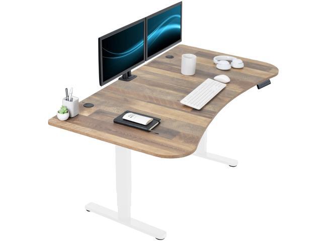 VIVO Electric 63' x 32' Stand Up Desk, Reclaimed Wood Table Top, White Frame