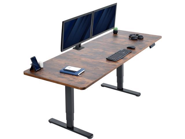 VIVO Electric 83 x 30 Stand Up Desk Workstation, Vintage Brown Table Top, Black Frame