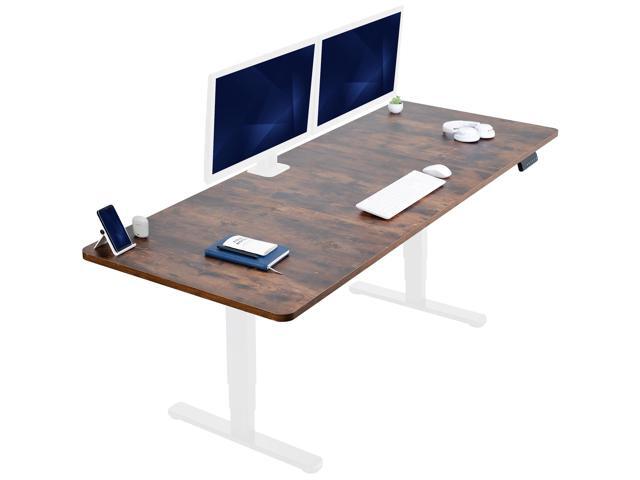 VIVO Electric 83 x 30 Stand Up Desk Workstation, Vintage Brown Table Top, White Frame