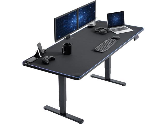 VIVO Electric 71 x 30 Stand Up Desk with RGB, Black Table Top, Black Frame