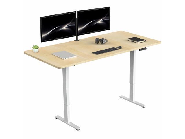 VIVO Electric Dual Motor 71 x 36 Standing Desk, Light Wood Top, White Frame