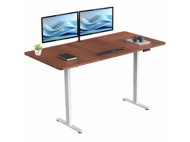 VIVO Electric Dual Motor 71 x 36 Standing Desk, Dark Walnut Top, White Frame