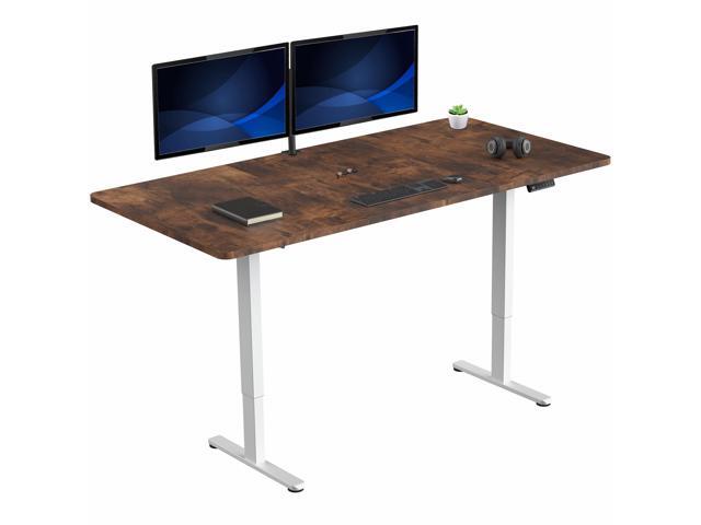 VIVO Electric Dual Motor 71 x 36 Standing Desk, Vintage Brown Top, White Frame