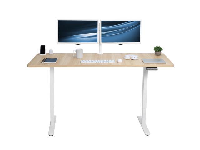 VIVO Electric Dual Motor 71 x 30 Standing Desk, Light Wood Top, White Frame