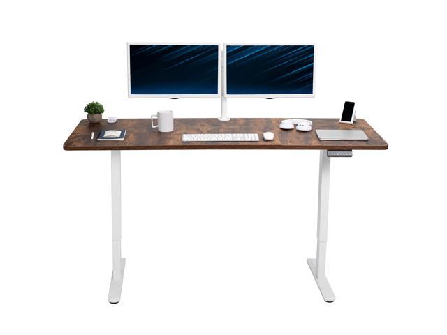 VIVO Electric Dual Motor 71 x 30 Standing Desk, Vintage Brown Top, White Frame