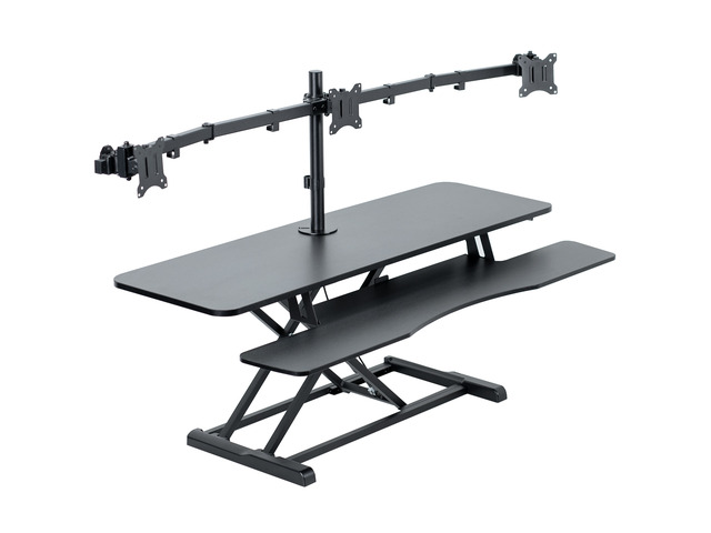 VIVO Black 48' Standing Desk Riser with Triple 21.5' to 27' Monitor Mount