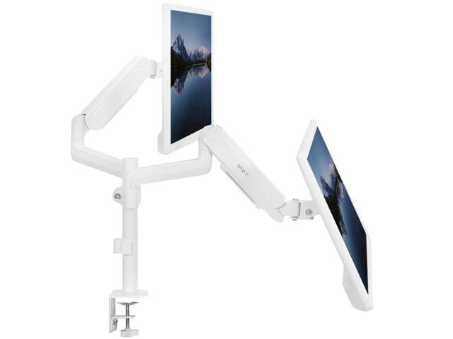 VIVO White Dual Monitor Pneumatic Sit-Stand Desk Mount for 2 Screens up to 32'