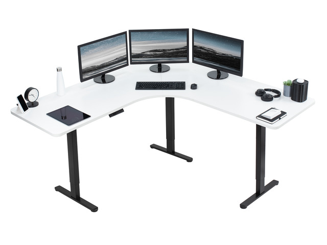 VIVO White / Black Electric 71' x 71' Curved Corner Stand Up Desk