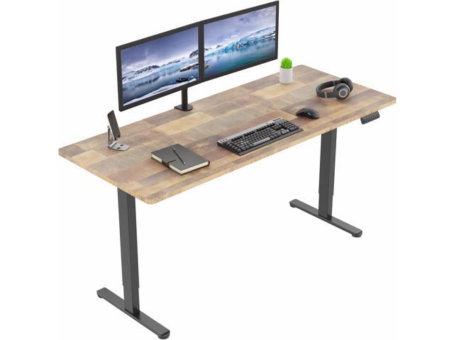 VIVO Dual Motor 71 x 30 Standing Desk, 1-Piece Reclaimed Wood Top, Black Frame