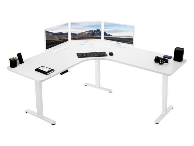 VIVO White Electric 71' x 71' Curved Corner Stand Up Desk