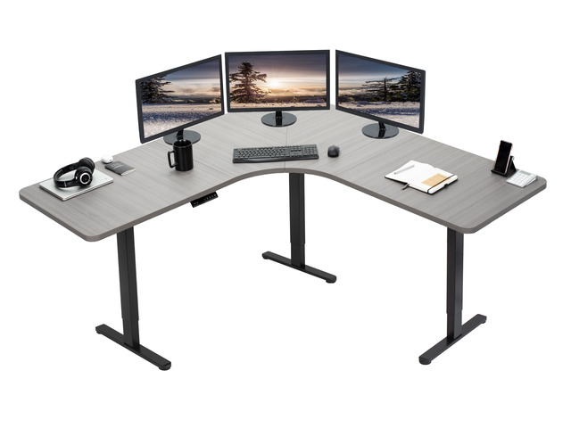 VIVO Dark Gray / Black Electric 71' x 71' Curved Corner Stand Up Desk